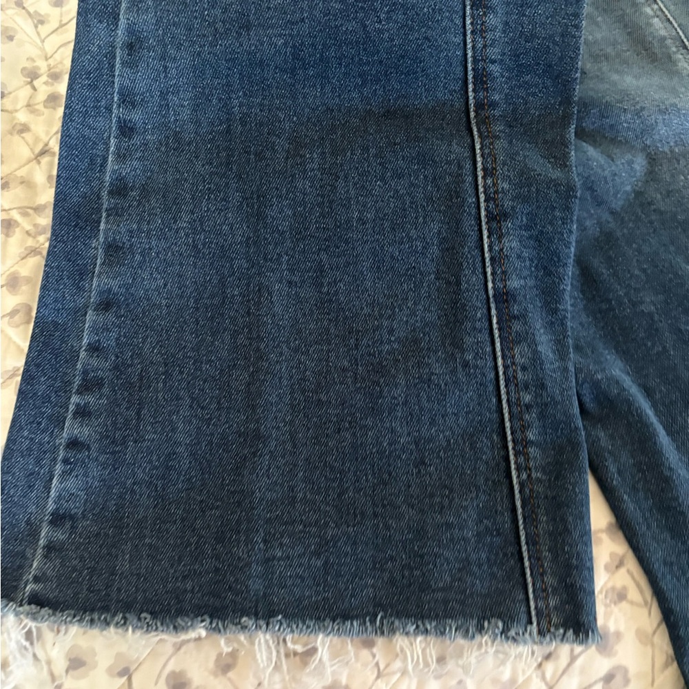 Cello Women's Mid-Blue High-Rise Flare Jeans exposed button fly raw hem sz 28 - Picture 11 of 14